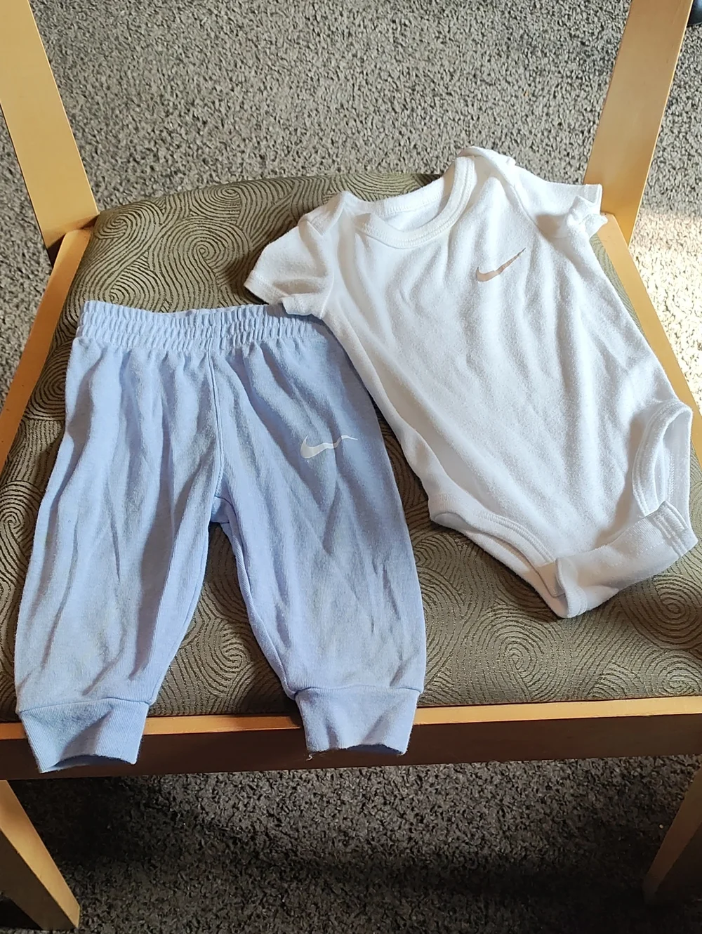 Nike White Bodysuit and Light Blue Pants Baby Set
